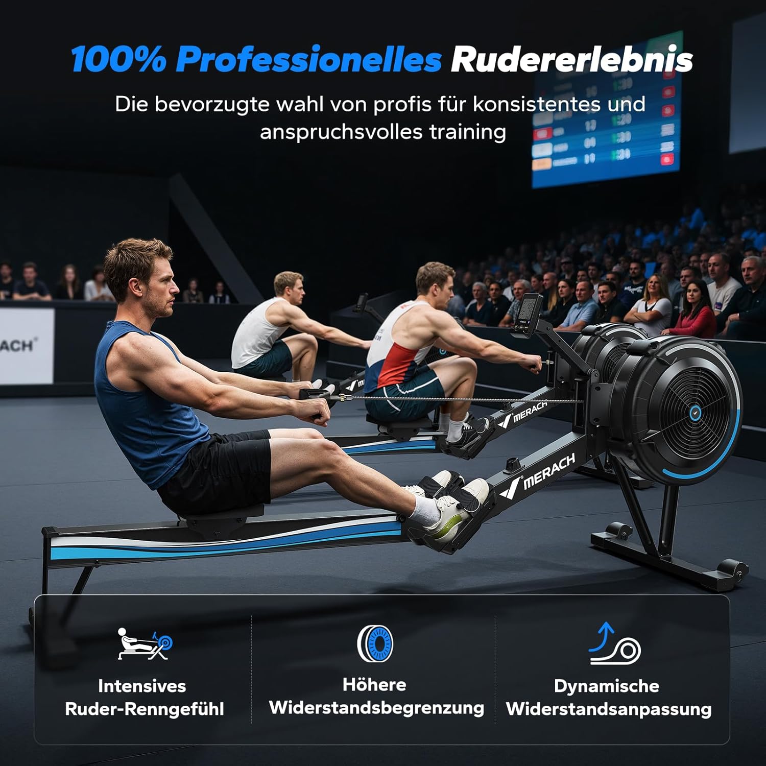 MERACH Rudergerät: Luftwiderstand, 10 Stufen & App