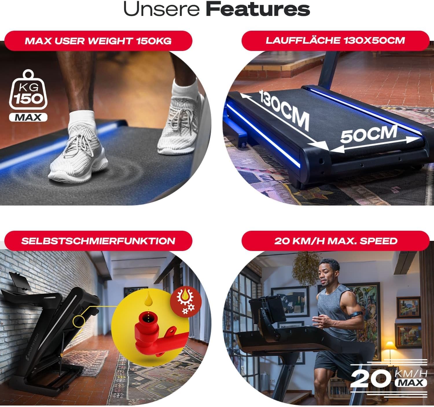 Sportstech sTread Pro/Lite: Klappbares Laufband, 20 km/h, 17 % Steigung