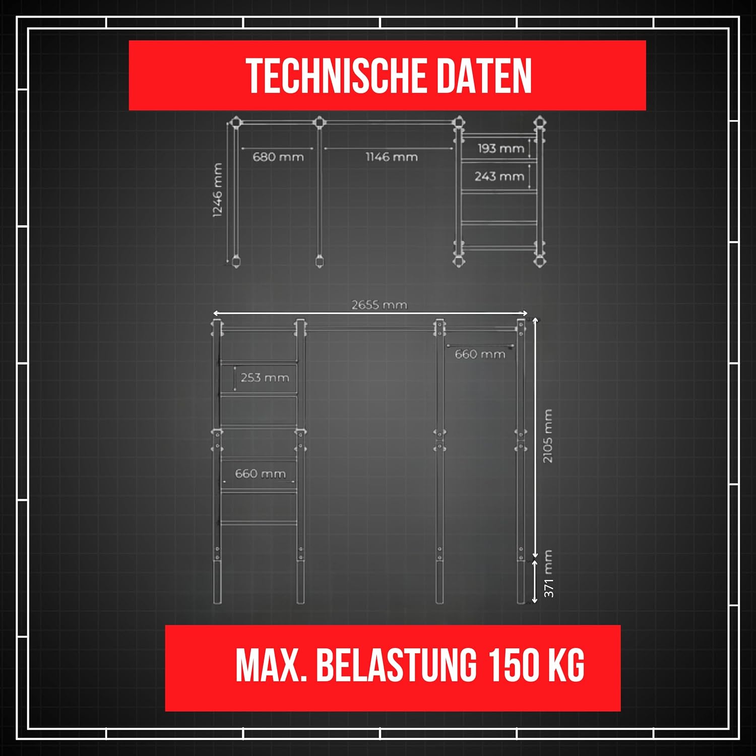 K-Sport Calisthenics Turnstange: Wetterfeste Garten-Kraftstation mit Hangelleiter