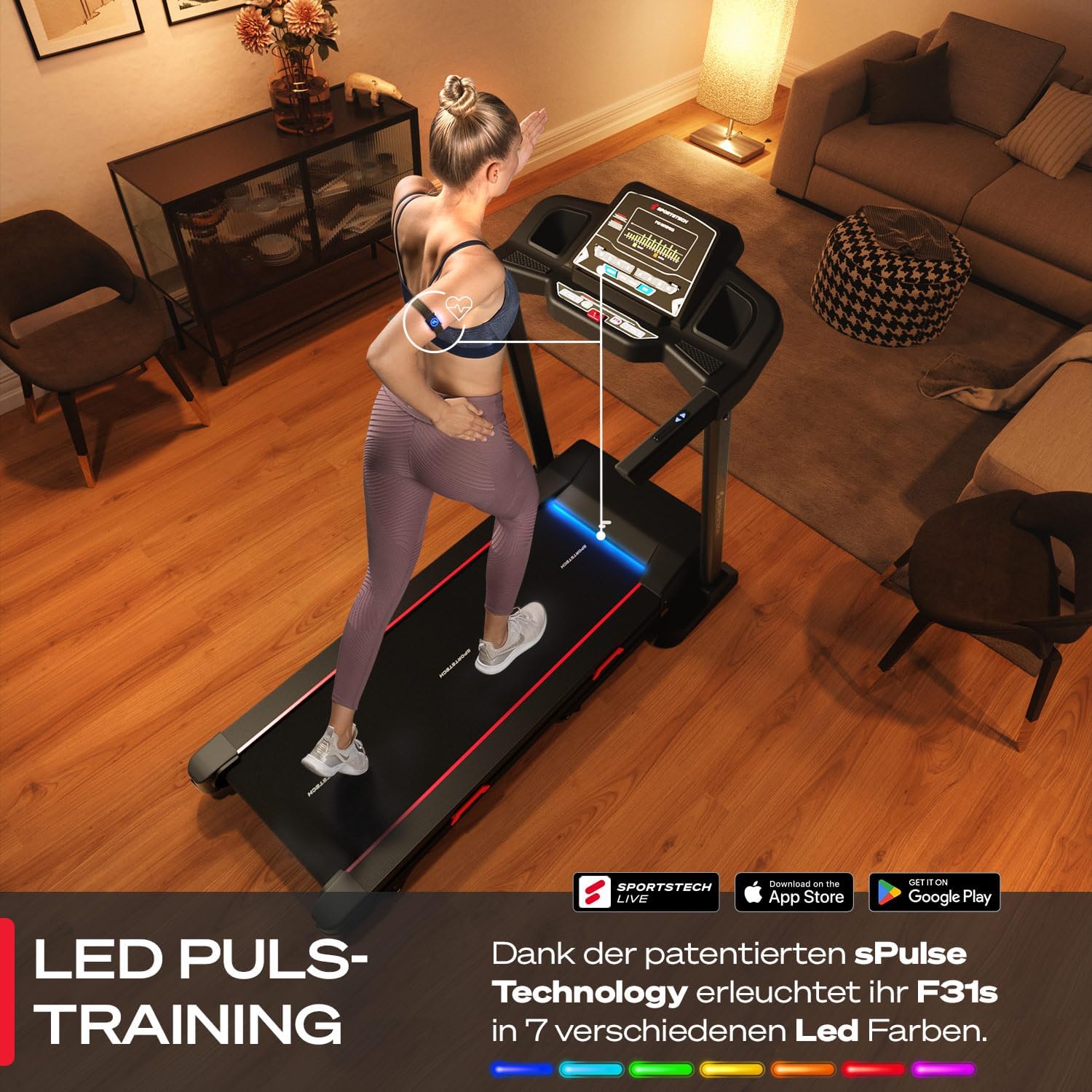 Sportstech F31s: Klappbares Laufband für Zuhause mit App, Bluetooth & LED