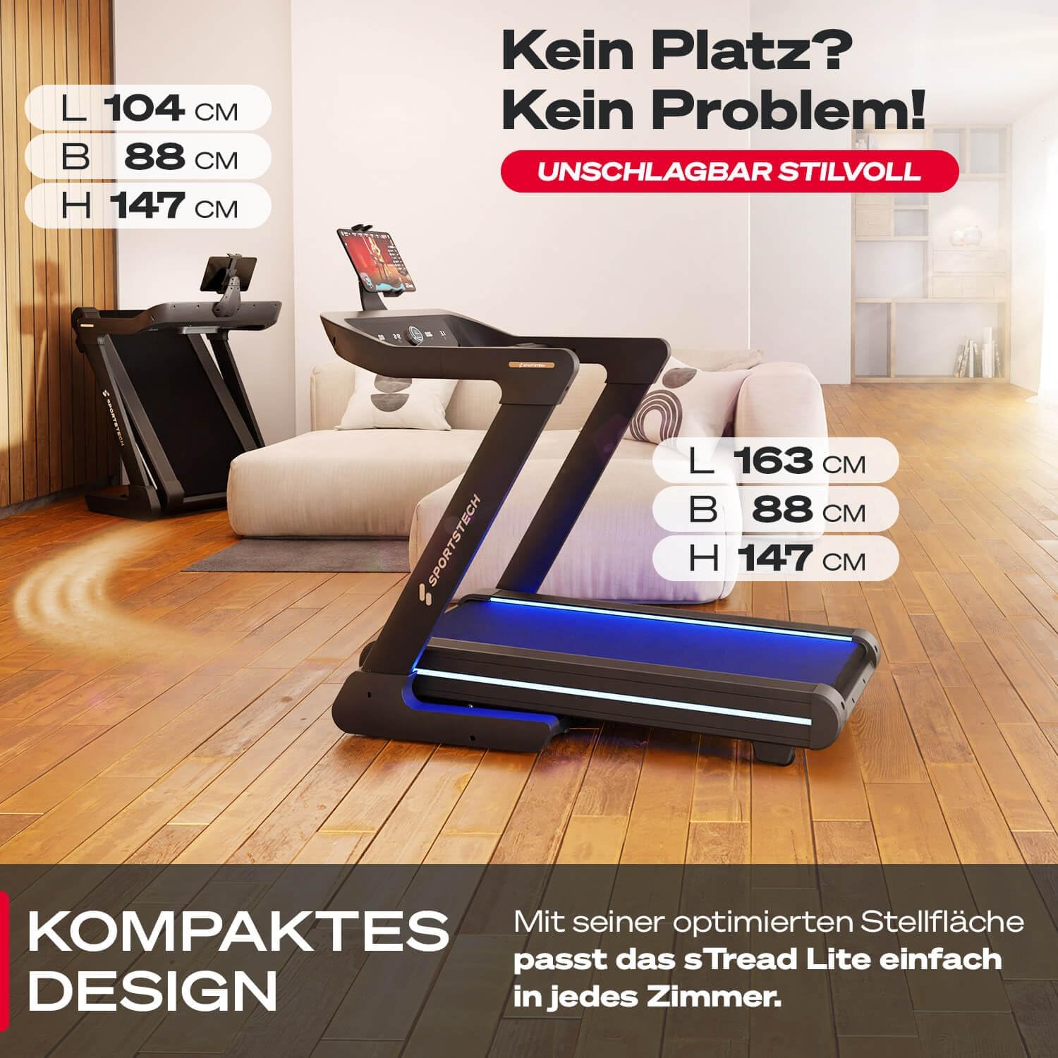 Sportstech sTread Pro/Lite: Klappbares Laufband, 20 km/h, 17 % Steigung