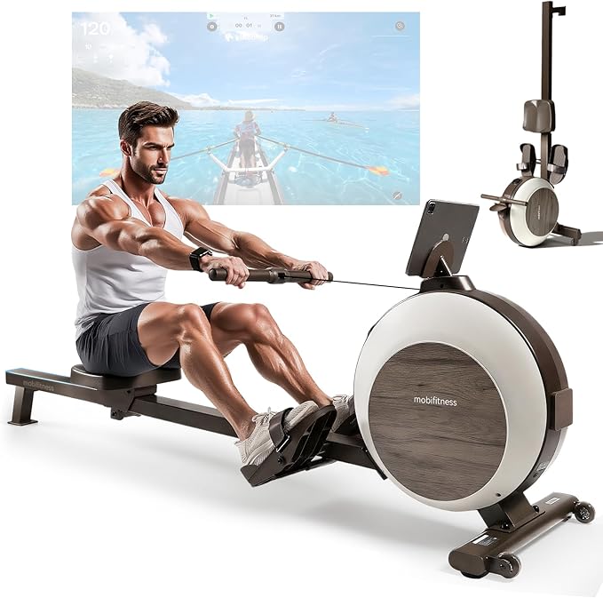 MOBI FITNESS Rudergerät: Magnetisch, leise, 40 Widerstände, LED