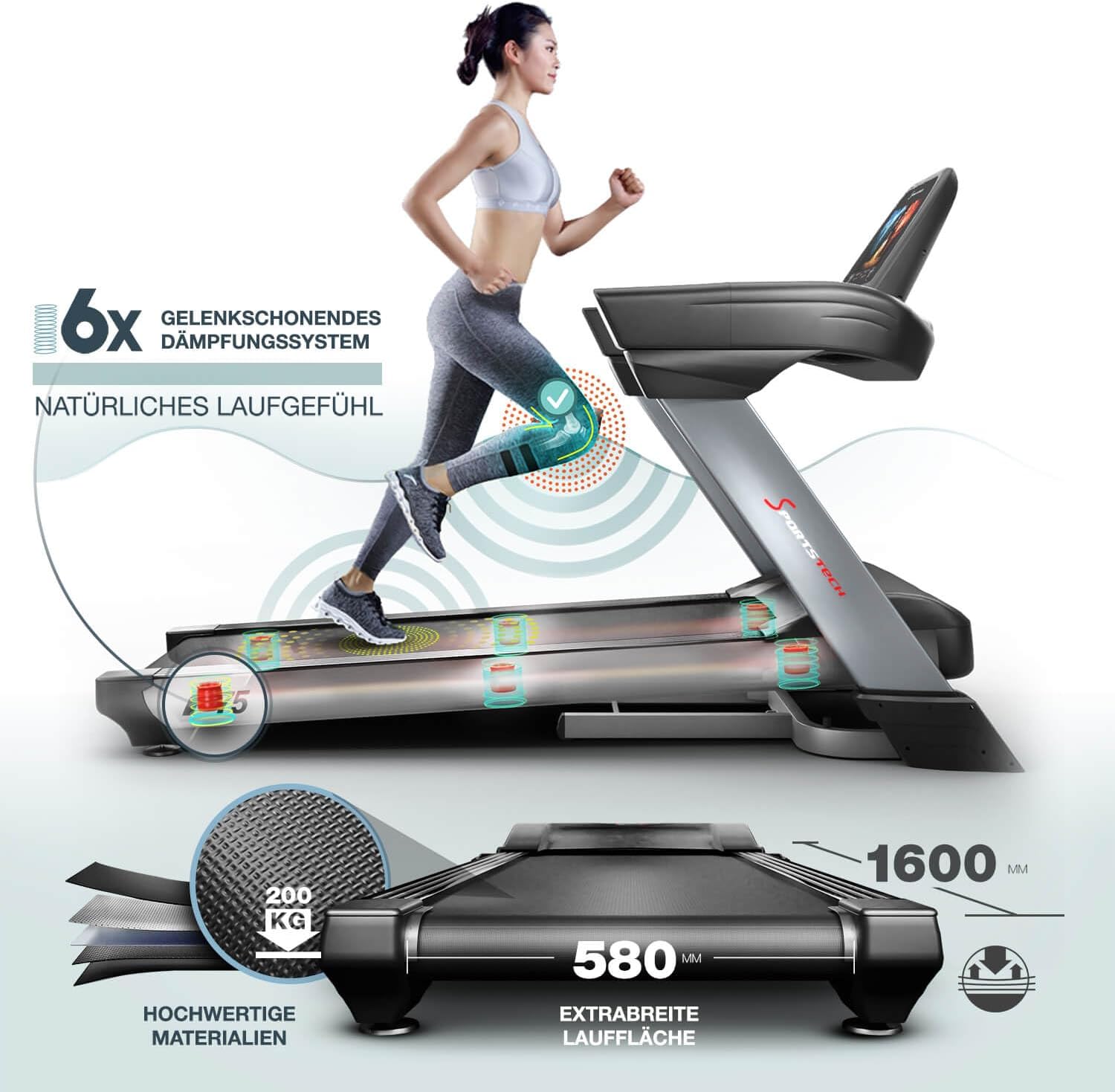 Sportstech F75: Profi-Laufband, klappbar, 7 PS, Android, Made in Germany