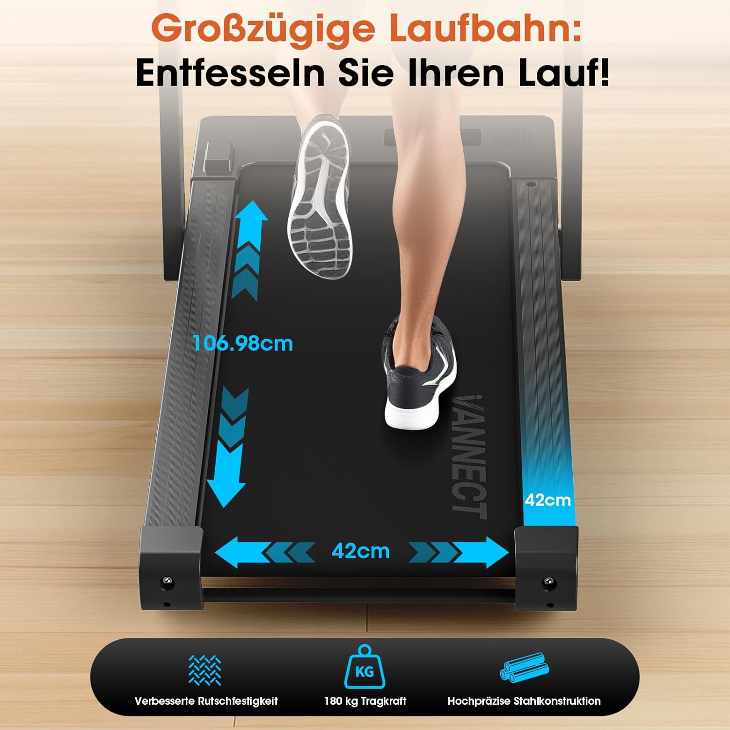 VANNECT Faltbares Laufband: Walking Pad mit Steigung für Zuhause