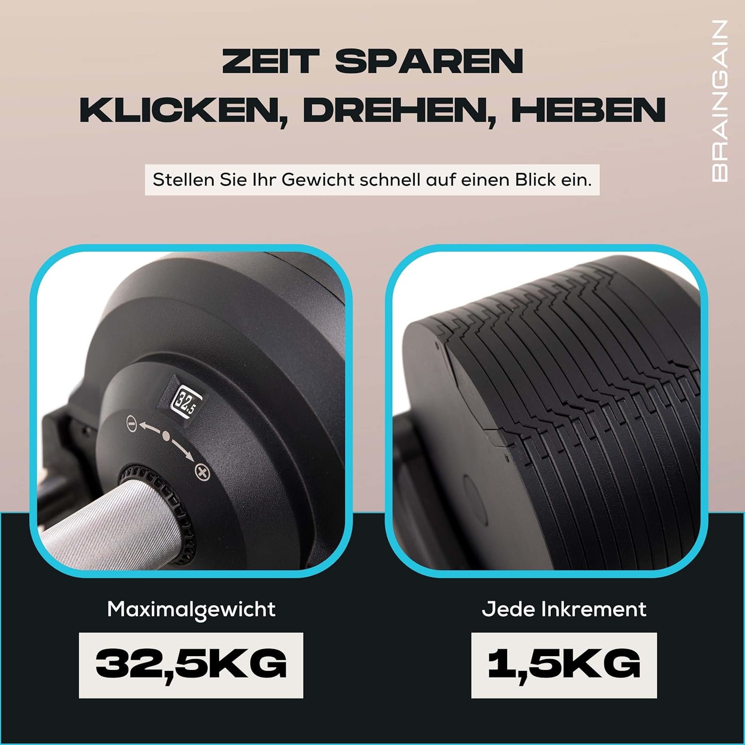 BRAINGAIN Verstellbare Hanteln: Chrom/Schwarz, Krafttraining für Zuhause