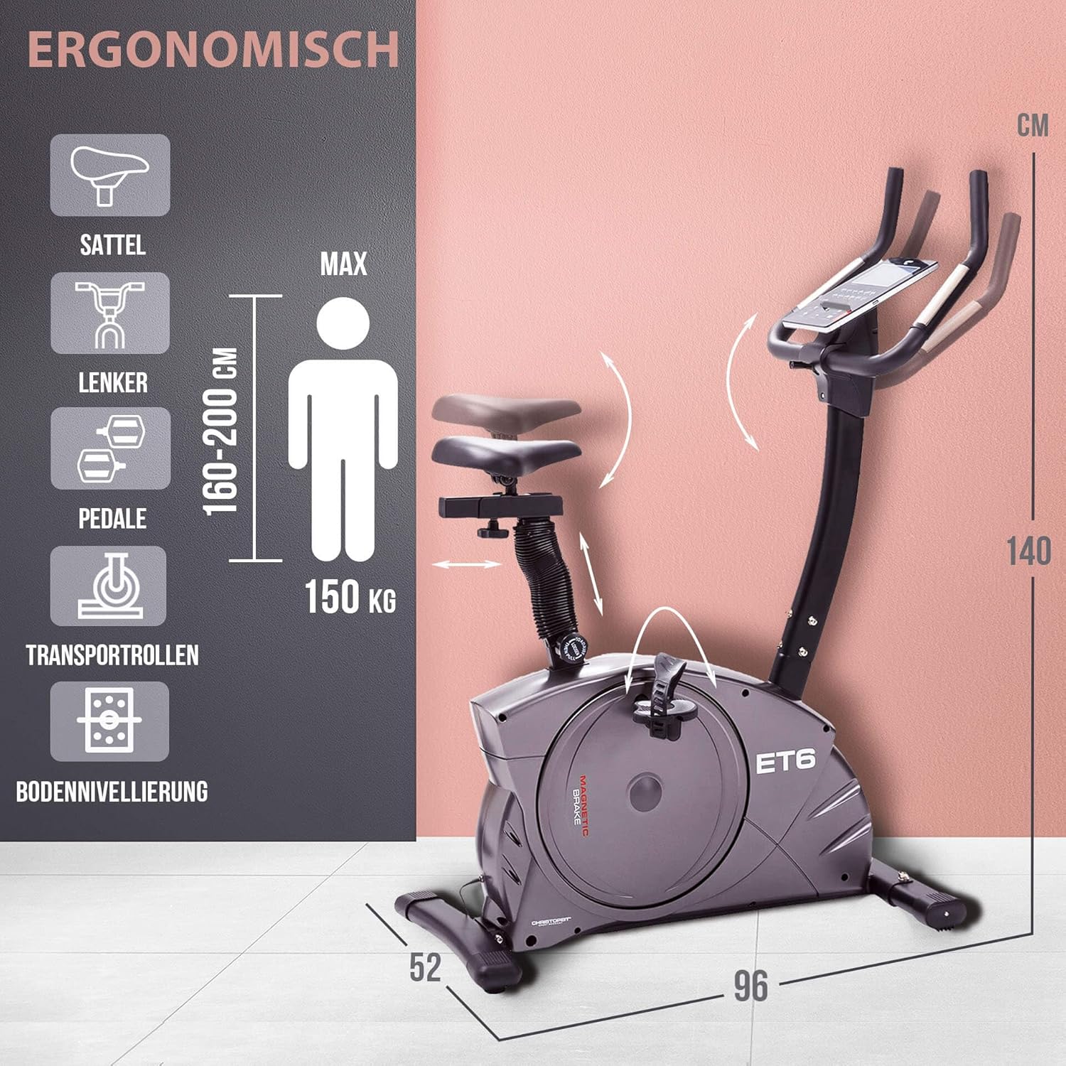 Christopeit ET 6: Ergometer mit 24 Stufen, 12 kg Bremssystem, 150 kg Traglast