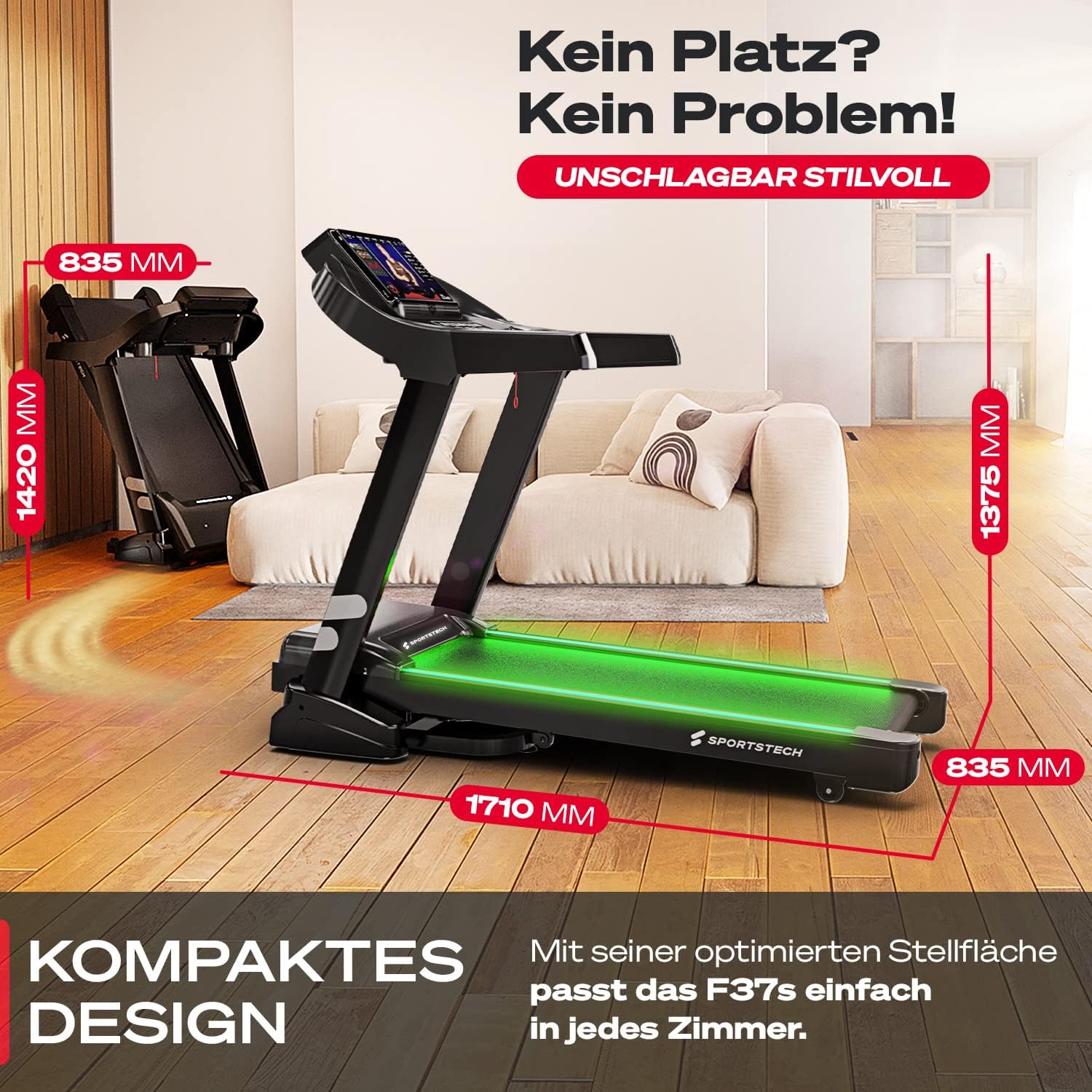 Sportstech F37s: Klappbares Laufband, 7 PS, 20 km/h, Steigung & App