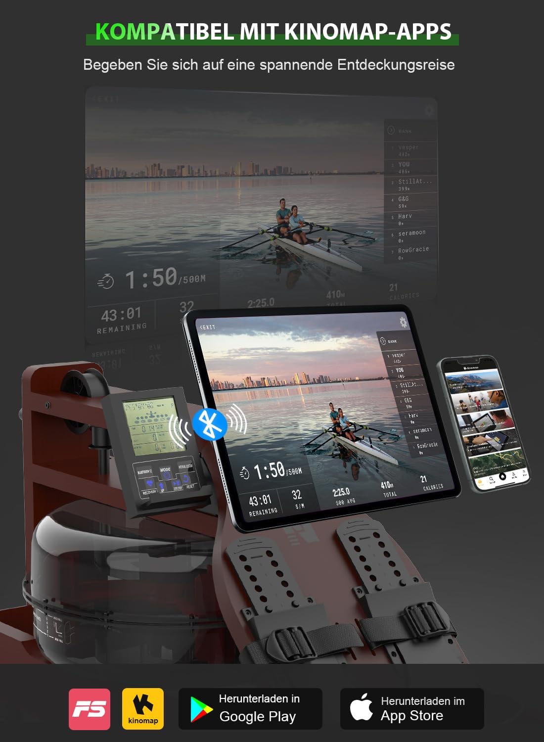 Neezee Water Rudergerät: Massivholz-Heimtrainer