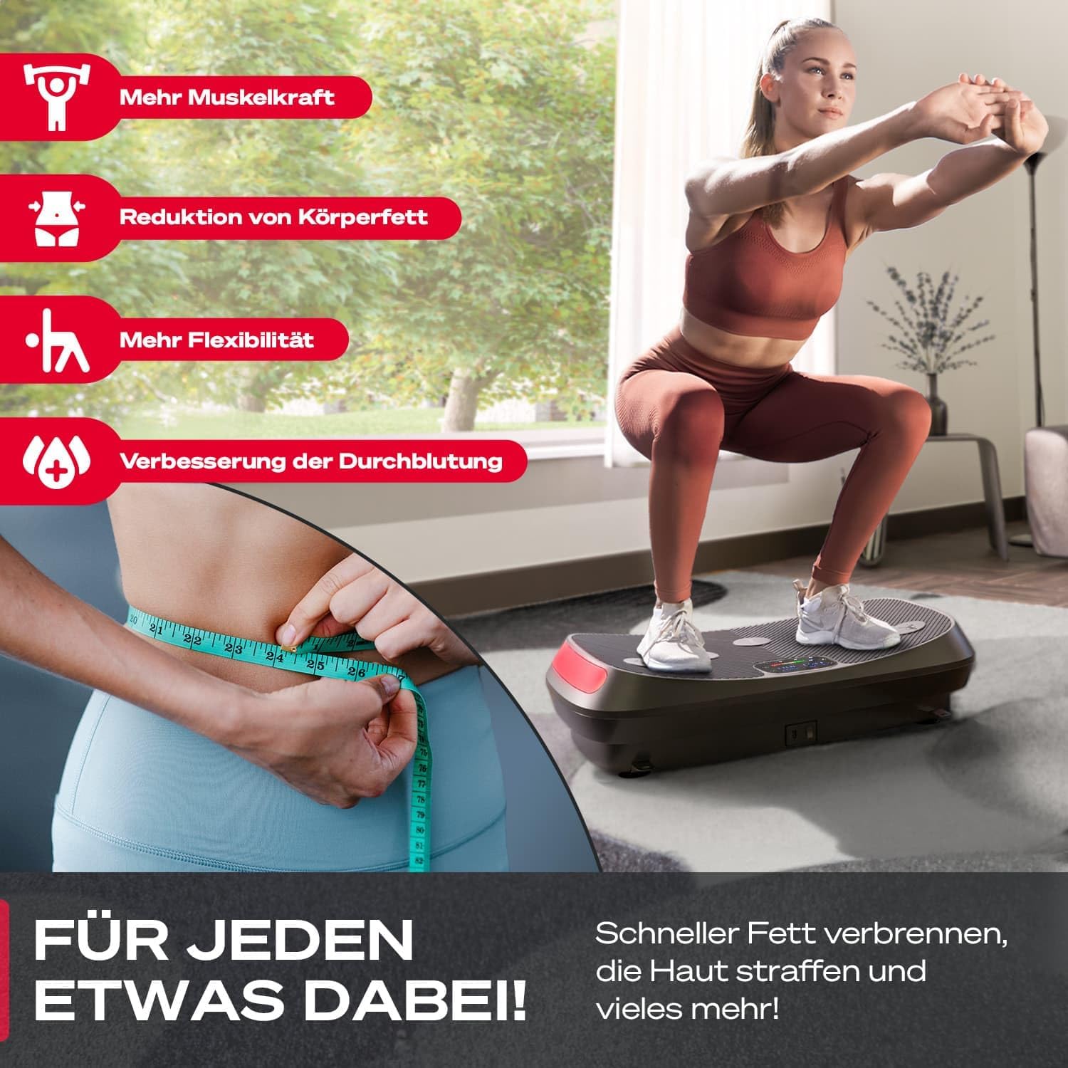 Sportstech VP400: 4D Vibrationsplatte mit Smart‑LED und Trainingsbändern