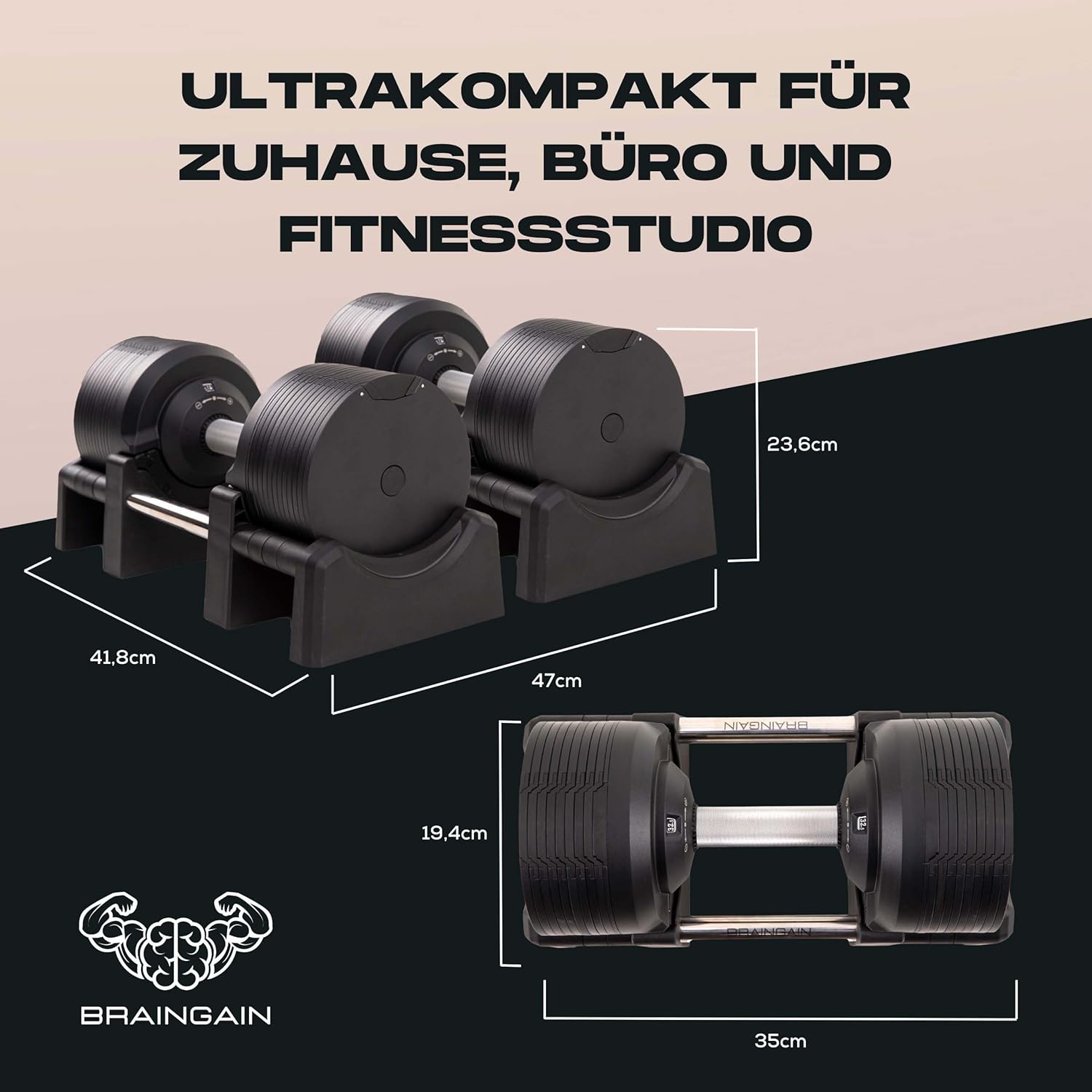 BRAINGAIN Verstellbare Hanteln: Chrom/Schwarz, Krafttraining für Zuhause