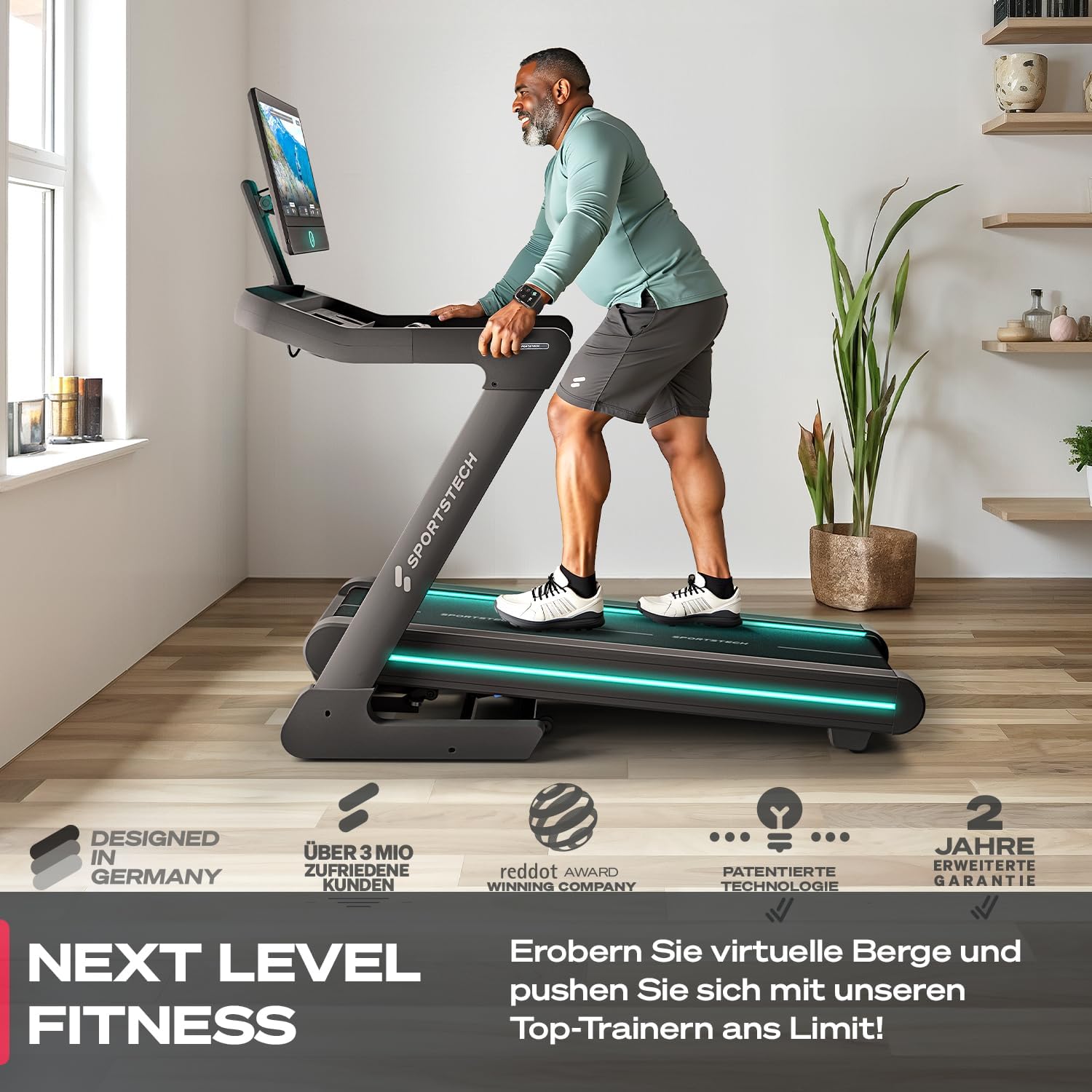 Sportstech sTread Pro: Klappbares Laufband, 20 km/h, 15% Steigung, mit App