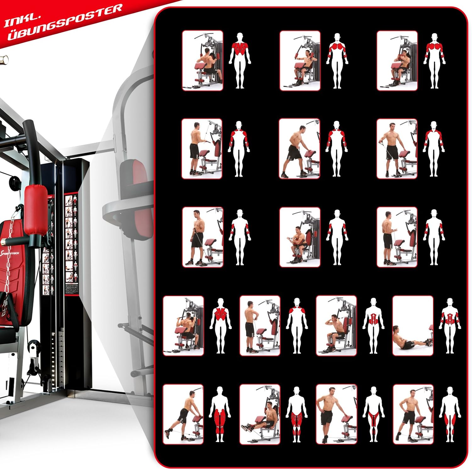 Sportstech HGX200: Multifunktions-Kraftstation mit Stepper, Beinpresse & Powertower