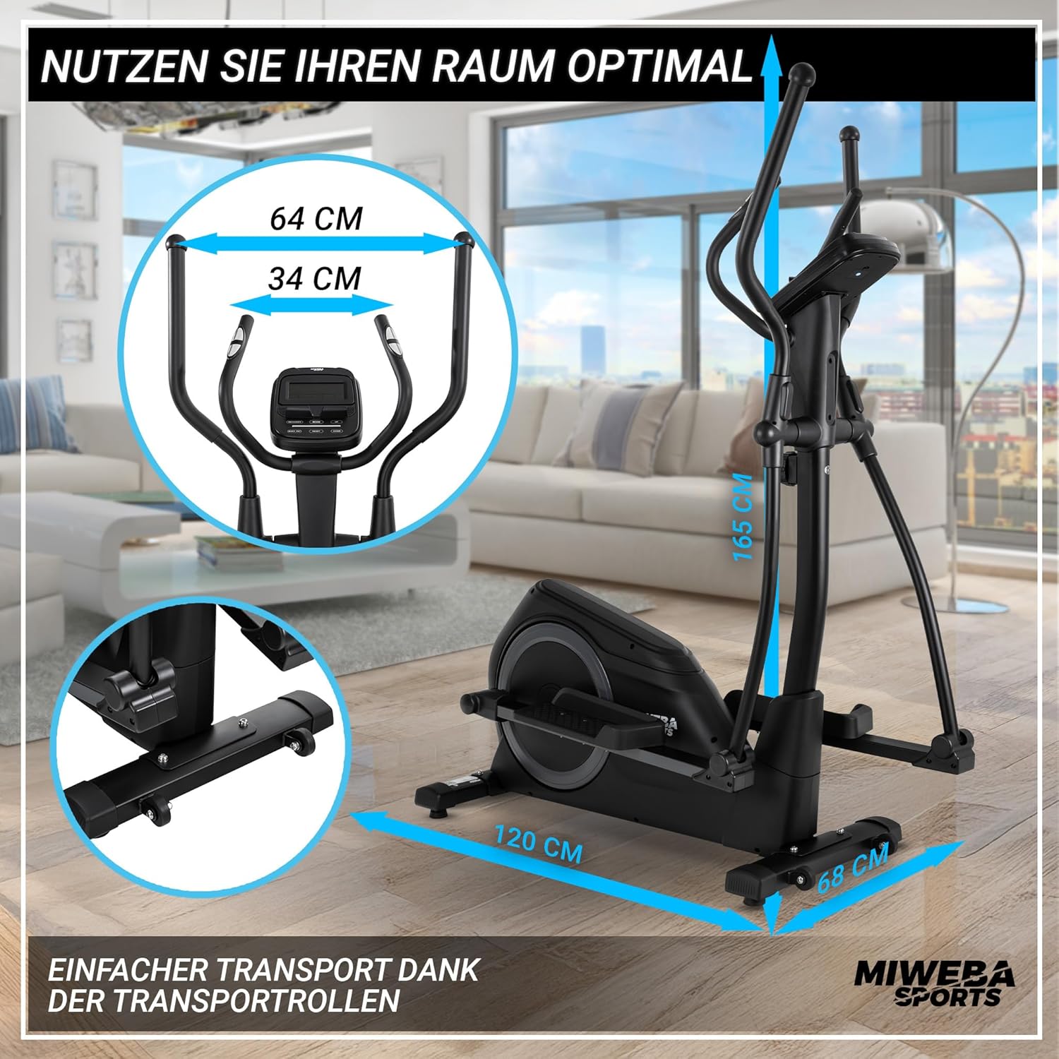Miweba Sports MC500 Crosstrainer: Leise, 7kg Schwungmasse, LCD Monitor, Heimtrainer